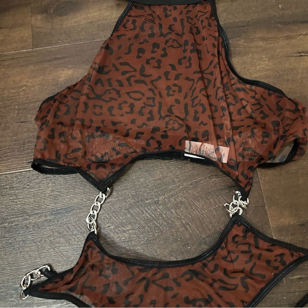 Mesh leopard and chain lingerie bodysuit 1X - Picture 3 of 5
